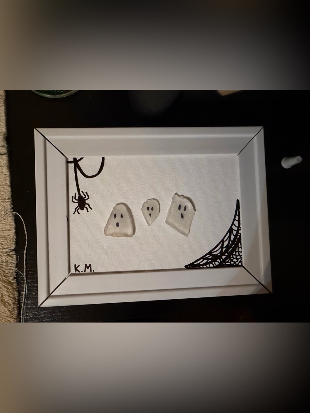 Handmade Framed Halloween Sea Glass Art